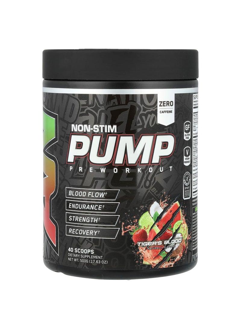 Non-Stim Pump Pre Workout, Tiger's Blood, 17.63 oz (500 g)